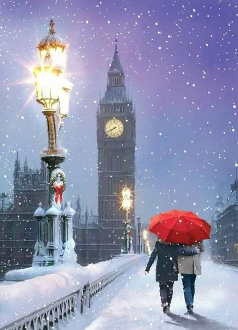 Advocate Art London Seville New York Christmas, Snowy London, Christmas Scenery, London Night, London Christmas, Advocate Art, Animated Christmas, Christmas Scenes, Winter Pictures