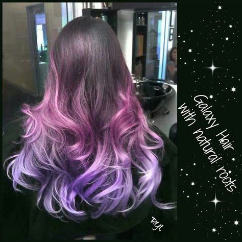 Galaxy hair with natural roots. Literally my dream hair, just with a little more blue Trendy We Fryzurach, Purple Ombre Hair, Dyed Hair Purple, Dip Dye Hair, Ombré Hair, Big Chop, Ombre Hair Color, Pastel Hair, Dye My Hair