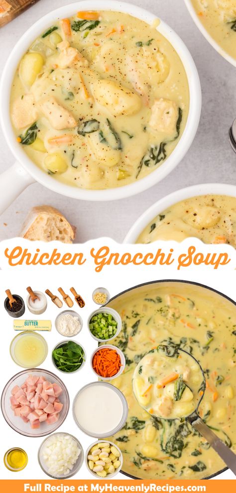 Chicken Gnocchi Soup Recipe- olive garden soup copycat. Easy fall or winter soup meal idea. Dinner soup idea. Family healthy recipe. Soup is the best! Chicken breast soup. Spinach potato gnocchi. Fall soup recipe. Chicken An Gnocchi Soup, Chicken Gnocchi Soup Healthy, Chicken Soup Gnocchi, Healthy Chicken Gnocchi Soup, Comfort Food Dinner Ideas, Crockpot Cheeseburger Soup, Copycat Chicken And Gnocchi Soup, Wild Rice Soup Crockpot, Chicken Breast Soup