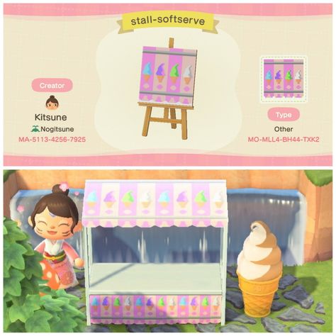 Pastel themed ice cream stall 😸 Acnh Ice Cream, Acnh Carnival, Ice Cream Stall, Acnh Kidcore, Acnh Path, Carnival Tent, Rainbow Island, Pink Island, Path Ideas