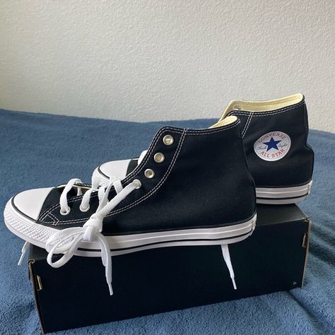 Black Converses 9.5 Male 11.5 Female Converse Shoes Black, Men's Converse, Black Converse, Converse Black, Shoes Brand, Converse Shoes, Shoes Black, Shoe Brands, Black Shoes