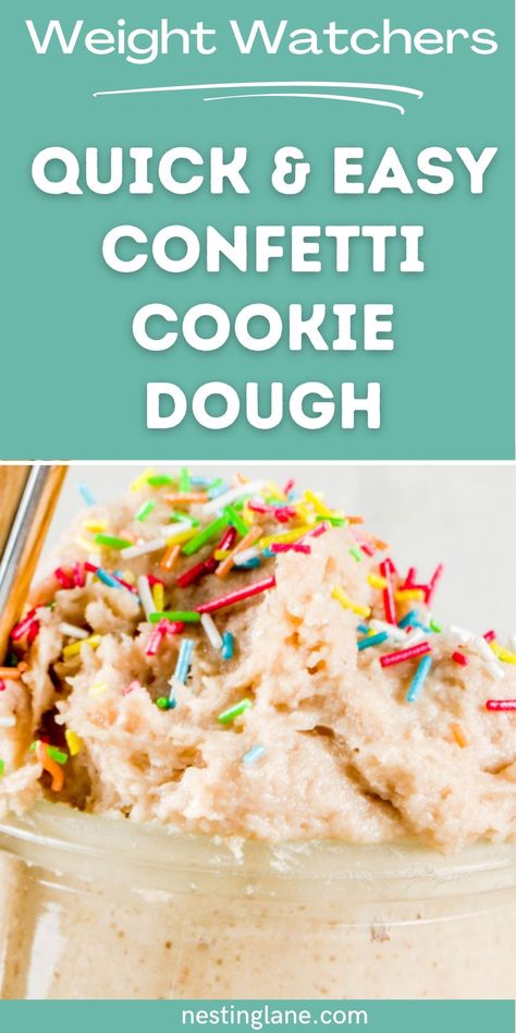 Healthier Edible Confetti Cookie Dough Recipe graphic. Confetti Cookie Dough, Chickpea Cookie Dough, Confetti Cookies, Edible Confetti, Cookie Dough Recipe, Cookie Dough Recipes, Edible Cookie Dough, Dessert Options, Gluten Free Cookies