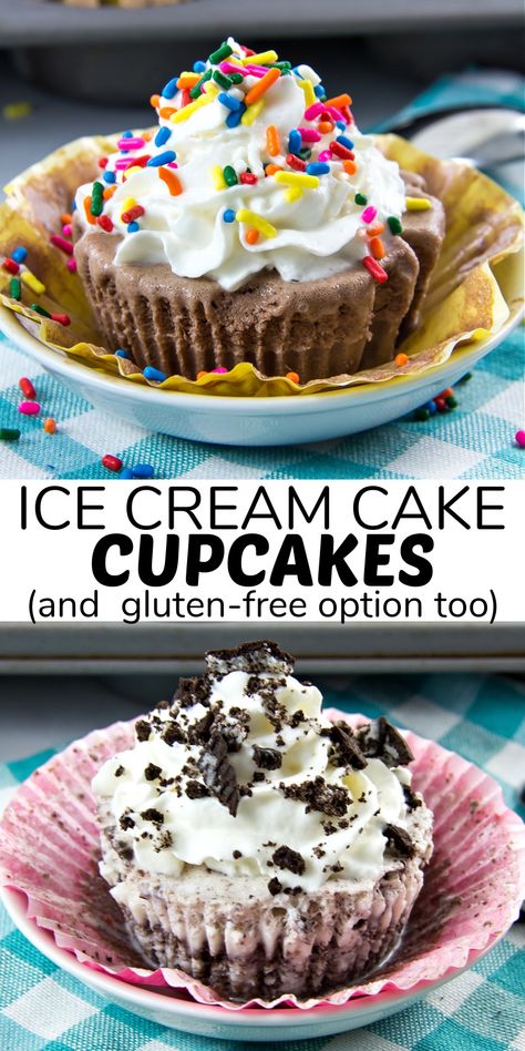 You need these yummy ice cream cake cupcakes. We show you how to make a quick and easy gluten-free version too. Easter Ice Cream Cake, Dairy Free Ice Cream Cake, Ice Cream Cake Recipe Easy, Gluten Free Ice Cream Cake, Lactose Free Ice Cream, Homemade Cake Mixes, Easy Ice Cream Cake, Gluten Free Ice Cream, Ice Cream Cupcakes