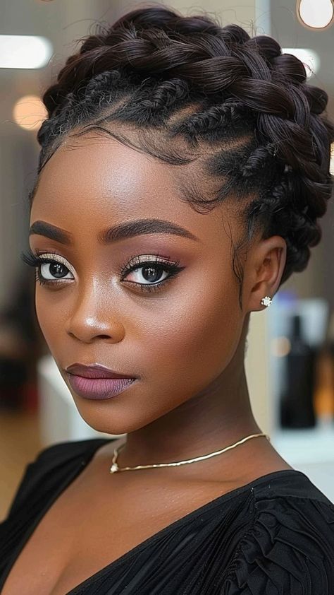 30 Must-Try Hairstyles for 4C Hair Braided Upstyles Black Hair, Wedding Halo Braid, Natural Updo Hairstyles Simple, Short Ethereal Hair, Halo Braid With Curls, Protective Updos For Natural Hair, 2 Strand Twist Styles Natural Updo, Natural Hairstyles For Black Women Wedding Guest, Updo Feed In Braids Hairstyles