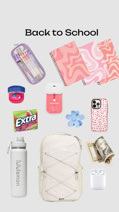 #school #schoolbag #schoolessentials Preppy Back To School Supplies, Back To Middle School, Back To School Stuff, Middle School Backpack, Preppy School Bag, Middle School Supplies, Middle School Essentials, School Wishlist, School Backpack Essentials