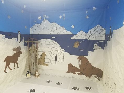 Classroom decorations @Truth Church Operation Arctic Vbs Decorations, Arctic Decorations, Operation Arctic Vbs, Arctic Vbs, School Book Fair, Kids Church Decor, Homecoming Themes, Christmas Contests, Scholastic Book Fair