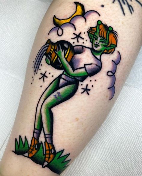 Alien Pinup Tattoo, Alien Traditional Tattoo, Alien Pinup, Traditional Pinup Tattoo, Astronaut Tattoos, Aquarius Tattoo Designs, Mermaid Tattoo Meaning, Spaceship Tattoo, Trad Flash