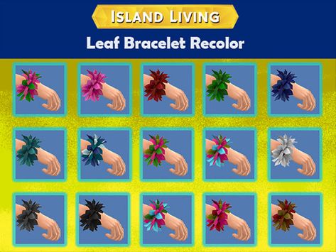 Rainbow Leaf Bracelet - Island Living needed Sims 4 Island Living Cc, Sims 4 Island Living, Around The Sims 4, Hawaii Necklace, Polynesian Dress, Moon Accessories, Clothes Cc, Sims 4 Black Hair, Spike Bracelet