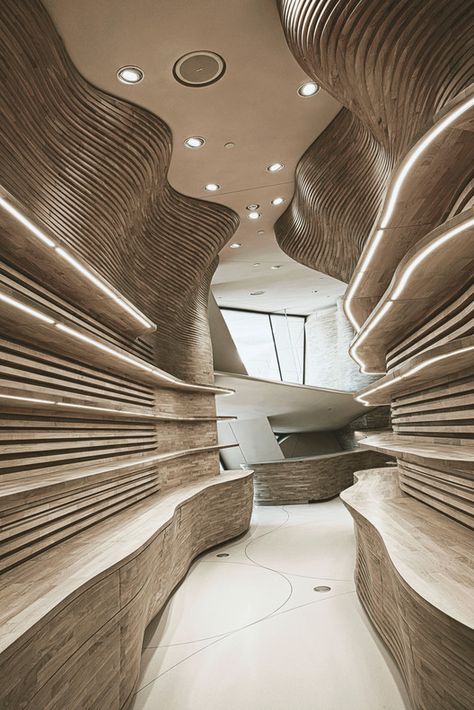 Gallery of National Museum of Qatar Shop Interiors / Koichi Takada Architects - 6 Koichi Takada, National Museum Of Qatar, Museum Interior, Timber Walls, Architecture Wallpaper, Organic Architecture, Shop Interiors, Doha, Wooden Furniture