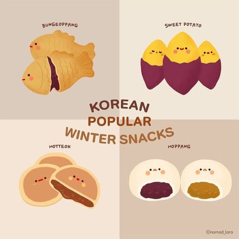 Winter Snacks, 귀여운 음식 그림, Food Cart Design, Popular Snacks, Food Illustration Art, Cute Food Drawings, Food Drawings, Cute Food Art, 카드 디자인