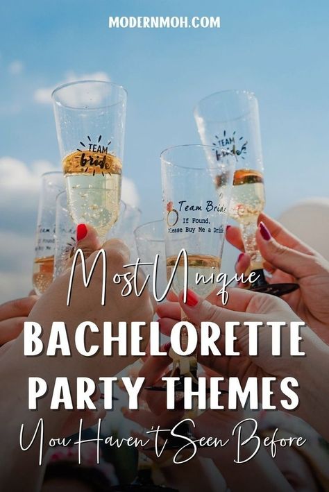 Skip the overdone bachelorette party themes and go for something new with these 5 unique bach party theme ideas for 2024! Whether your bride wants a retro throwback or a futuristic bash, we’ve got all the themed bachelorette party ideas to make her special night unforgettable. Start planning the perfect hen party now! | Modern MOH Wedding Planning Tips Puerto Rico Bachelorette Party, Bach Party Theme, Unique Bachelorette Party Themes, Themed Bachelorette Party Ideas, Maid Of Honor Responsibilities, Unique Bachelorette Party, Bachelorette Inspo, Themed Bachelorette Party, Party Theme Ideas