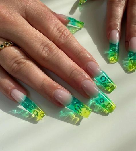 Aqua Nails, Jelly Nail, Nail Art Gel, Glamour Nails, Gel Nails Diy, Grunge Nails, Long Square Acrylic Nails, Unique Acrylic Nails, Jelly Nails