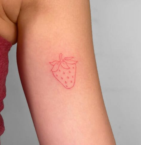 Pink Strawberry Tattoo, Strawberry Shortcake Tattoos, Fine Line Strawberry Tattoo, Red Strawberry Tattoo, Tatos Ideas, Strawberry Tattoo Minimalist, Tattoo Strawberry, Strawberry Shortcake Tattoo, Strawberry Tattoos