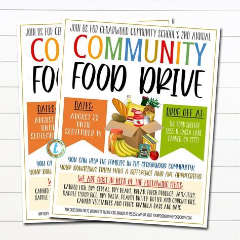 Food Drive Flyer, Printable Pta Pto Flyer, School Church Fundraiser Invite, Nonprofit Charity Community Donation Event, EDITABLE TEMPLATE Pto Flyers, Food Drive Flyer, Church Fundraisers, Fundraiser Flyer, Food Donation, Food Drive, Editing Service, Fresh Produce, Editable Template