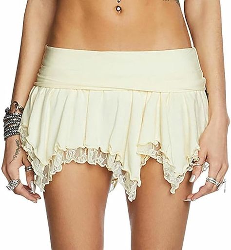 Y2k Ruffle Mini Skirt for Women Lace Hem Low Rise Pleated Short Skirt Fairy A-line Tiered Flowy Skirt Streetwear at Amazon Women’s Clothing store Fairycore Skirt, Chic Mini Skirt, Current Mood Clothing, Low Waist Skirt, Skirt Streetwear, Handkerchief Skirt, Lace Mini Skirt, Lingerie Shorts, Women Y2k