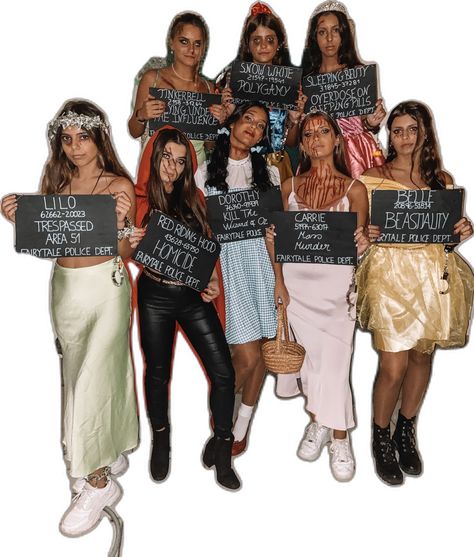 disney princesses in jail Princesses In Jail Costume, Arrested Disney Princess Costume, Group Halloween Costumes Disney, Friends Vibe, Disney Princess Halloween Costumes, Horror Halloween Costumes, Halloween Group, Disney Princess Costumes, Princess Halloween Costume