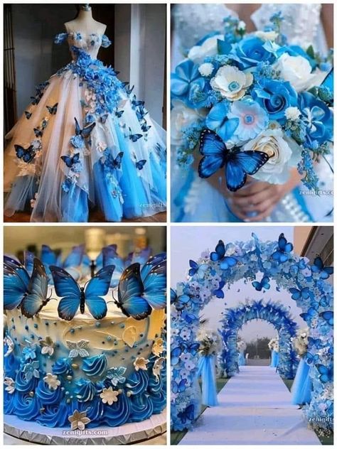 Blue Butterfly Wedding Theme, Blue Enchanted Forest Theme, Blue Butterfly Quinceanera Theme, Blue Butterfly Theme, Butterfly Quince Theme, Quince Purple, Quinceañera Themes, Blue Butterfly Wedding, Butterfly Quinceanera Theme