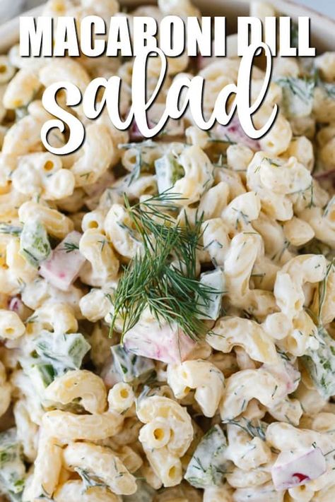 Dill Macaroni Salad Recipe, Dill Salad Recipe, Shrimp Macaroni Salad, Dill Salad, Dill Recipes, Radish Greens, Simply Stacie, Macaroni Salad Recipe, Side Dish Recipes Easy