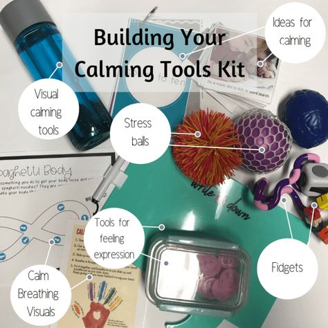 Building a Calming Tools Kit Calm Down Box, Calm Box, Calm Down Kit, Calming Corner, Calm Kids, Calm Down Corner, Calming Strategies, Behaviour Management, Education Positive