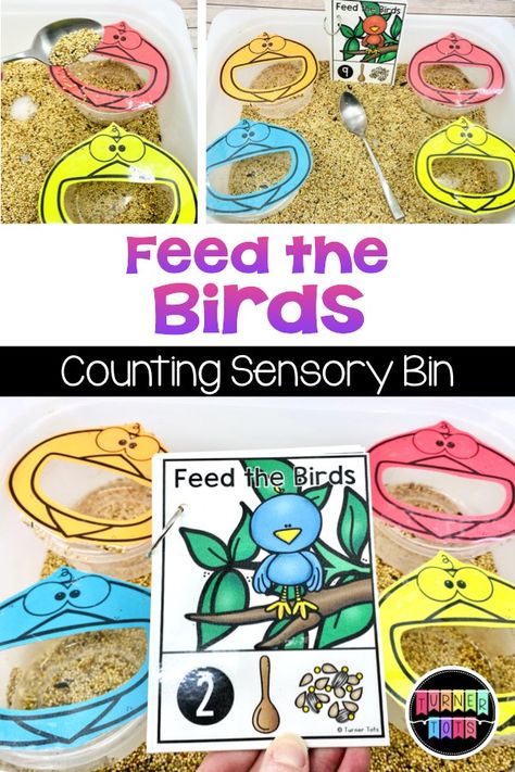 Count the corresponding number of scoops of bird seed into each bird's mouth. This sensory bin incorporates math for your spring preschool theme! #activities for preschool #activity #activity for toddlers #preschool Spring Preschool Theme, Spring Literacy Activities, Spring Theme Preschool, Spring Preschool Activities, Feed The Birds, Spring Lessons, Spring Animals, Spring Preschool, Daycare Activities