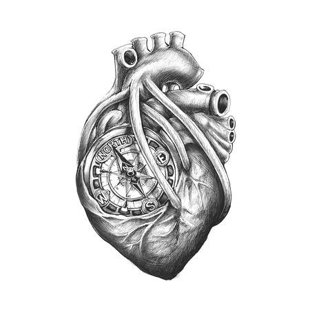 Hai Tattoo, Unique Tattoos For Men, Anatomical Heart Tattoo, Wolf Tattoo Sleeve, Compass Tattoo Design, Heart Tattoo Designs, Full Sleeve Tattoos, Badass Tattoos, Tattoo Illustration