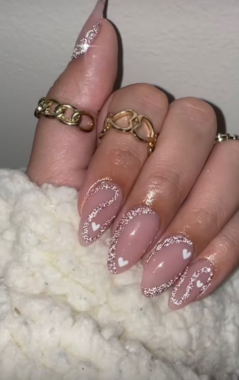 Almond Nail French Tip Glitter, Acrylic New Years Nails, Silver Glitter French Tip Nails Almond, Pink Reflective Nails, Almond Nail Glitter Tips, Reflective Nails Design, Flash Nails Design, French Tip Acrylic Nails Almond Silver Glitter, Almond Pink Glitter French Tip Nails