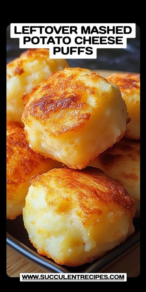 Repurpose your leftover mashed potatoes into these Savory Cheese Puffs! With a cheesy and crispy exterior and creamy interior, these are the perfect snack or appetizer for any meal. Easy Cheese Snack Recipes, Potato Appetizers Easy, Mashed Potato Puffs Recipe, Potato Stacks Recipes, Cream Cheese Puffs, Cheese Puffs Recipe, Potato Stacks, Potato Appetizers, Potato Puffs