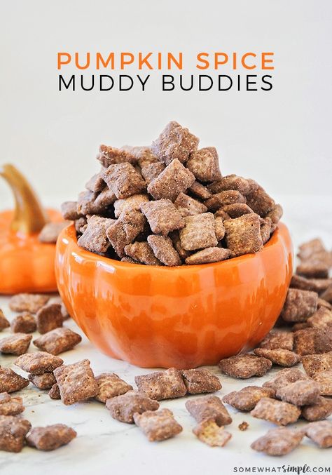 Muddy Buddy Recipe, Pumpkin Spice Sugar Scrub, Spiced Hot Chocolate Recipe, Sweet Chex Mix, Sweet Chex, Muddy Buddies Recipe, Muddy Buddy, Fall Goodies, Puppy Chow Recipes