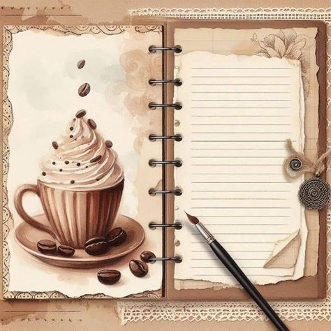 Tea Journal, Brown Theme, Recipe Book Templates, Papel Vintage, Book Templates, Vintage Collage, Junk Journaling, Old Paper, Post It Notes