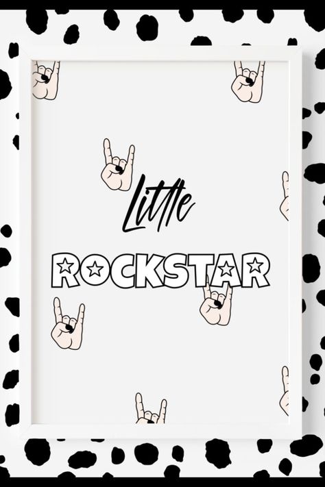 Black, white and grey alternative style art print for your little ones bedroom with rock hand patterned back ground and ‘Little Rockstar’ wording. Available in A4 or 4 x 6 inch size. Rockstar Nursery, Rock And Roll Nursery, Rockstar Art, A4 Frame, Rock Hand, Alternative Art, Star Nursery, Alternative Style, Contemporary Wall