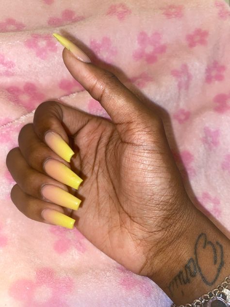 Pink To Yellow Ombre Nails, Yellow Ombre Nails, Ombré Acrylic Nails, Nails Acrylic Pink, Ombré Acrylic, Acrylic Pink, Ombré Nails, Yellow Ombre, Ombre Acrylic Nails