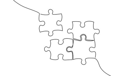 Single continuous line art puzzle game. ... | Premium Vector #Freepik #vector #background #business #abstract #education Puzzle Line Art, Puzzle Art Drawing, Puzzle Illustration Design, Puzzle Art Design, Drawing Symbols, Puzzle Painting, Puzzle Illustration, Line Drawing Images, Puzzle Drawing