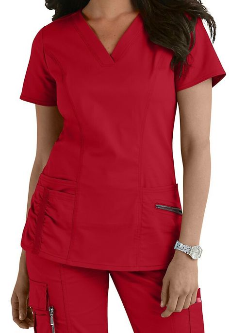 Red scrubs Beyond Scrubs Ellie vneck scrub top Nurse Outfit Scrubs, Fun Scrubs, Beauty Uniforms, Red Scrubs, Medical Scrubs Outfit, Stylish Scrubs, Nurse Anesthetist, Scrub Style, Cute Scrubs