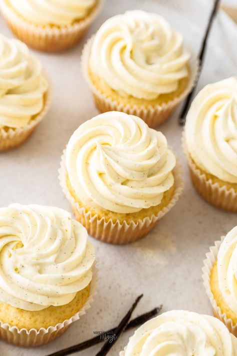 Vanilla Bean Cupcakes French Vanilla Cappuccino Cupcakes, Vanilla Bean Cupcake Recipe, Vanilla Bean Cupcakes From Scratch, French Vanilla Cupcakes Recipe, Recipes Using Vanilla Bean Paste, Vanilla Cupcake Aesthetic, French Vanilla Cupcakes, Best Vanilla Cupcakes, Cappuccino Cupcakes