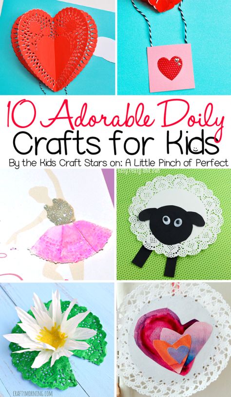 Doilies were originally made to cover furniture or plates but that’s definitely not why my kids couldn’t wait to get their hands on some after spotting them at the store. Now that Valentine’s Day is coming doilies are all over the place! We just picked up 2 more packs from the dollar store because we … Valentine's Crafts For Kids, February Preschool, Paper Doily Crafts, Doily Crafts, Valentines Activities, Toddler Valentine Crafts, Nanny Life, February Ideas, Daily Crafts