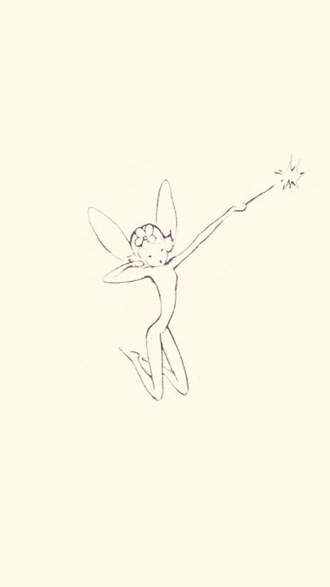 Fairy Art Simple, Subtle Tinkerbell Tattoo, Fairy Simple Drawing, Wizard Of Oz Tattoo Simple, Tiny Fairy Drawing, Whimsical Tattoo Designs, Fairy Silhouette Tattoo, Fairy Minimalist Tattoo, Drawing For Tattoos