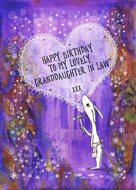 Happy Birthday, Granddaughter in Law, Rabbit with Hammer and Heart, card Happy Birthday Step Daughter, Happy Birthday Niece, Secret Pal, Birthday Card Template, Art Heart, Pet Bunny, Foster Mom, Flower Invitation, Halloween Card