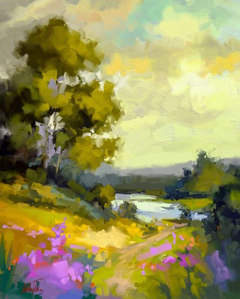 Summer afternoon digital oil painting by Mikko Tyllinen. Beautiful landscape painting. And fun digital Puzzle game from this painting at this blog post. welcome to play! Felted Landscapes, Abstract Impressionist Paintings, Beautiful Paintings Of Nature, Beautiful Landscape Paintings, Digital Oil Painting, Pastel Landscape, Landscape Art Painting, Summer Afternoon, Abstract Art Landscape