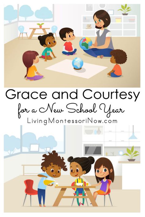 It's especially helpful to place an extra emphasis on grace and courtesy at the start of the school year in Montessori classrooms and also at home.You'll find lots of ideas and resources here - Living Montessori Now #Montessori #groundrules #Montessoriclassroom #Montessorihome #backtoschool Montessori Classroom Management, Grace And Courtesy, Montessori Preschool Classroom, Montessori Worksheets, Montessori Lesson Plans, Montessori Activities Preschool, Montessori Parenting, Montessori Elementary, Montessori Lessons