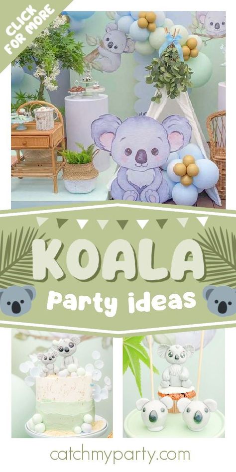 Take a look at this cute koala birthday party! Love the cake pops! See more party ideas and share yours at CatchMyParty.com Izzy's Koala World Party, Koala Cake Pops, Koala 1st Birthday Party, Koala Party Food, Koala Birthday Theme, Koala Party Ideas, Koala Baby Shower Theme, Koala Themed Birthday Party, Koala Birthday Party Ideas