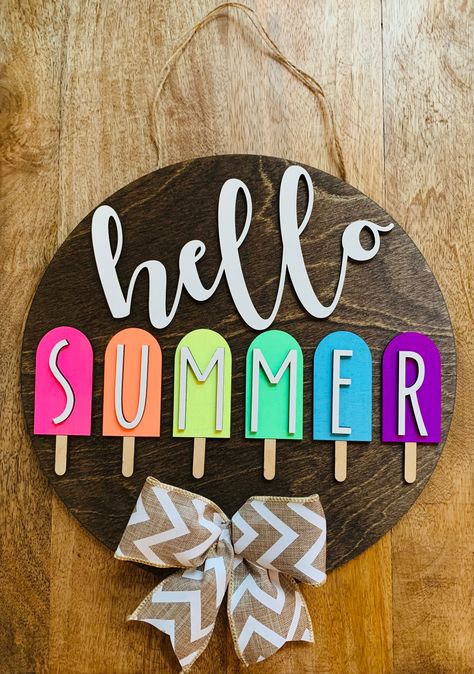 Hello Summer Sign, Summer Wood Sign, Summer Wreath For Front Door, Winter Door Decorations, Front Door Sign, Summer Door Hanger, Winter Door, Winter Signs, Hello Sign