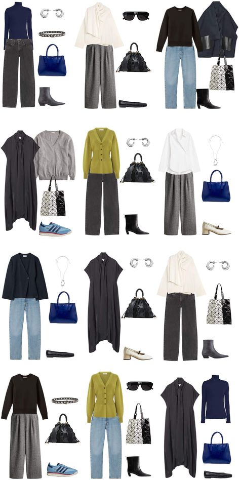 A 12 Piece Minimalist Chic Fall Capsule Wardrobe Chic Fall Capsule Wardrobe, Minimalism Wardrobe, Capsule Wardrobe Examples, Minimal Capsule Wardrobe, Wardrobe Organization, Capsule Wardrobe Casual, Asymmetrical Cardigan, Packing Clothes, Corporate Style