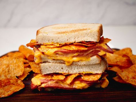 Bologna Sandwich Recipes, Fried Bologna Sandwich, Fried Bologna, Bbq Chips, Bologna Sandwich, Panini Sandwiches, Baked Crackers, Peanut Butter Sandwich, Soup And Sandwich