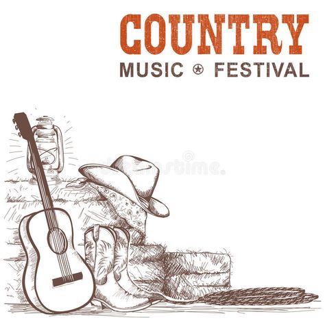 Cowboy Boot Tattoo, Character Outline, Music Clipart, Country Tattoos, American Cowboy, Cowboy Shoes, Music Background, Hat Vector, Country Music Festival