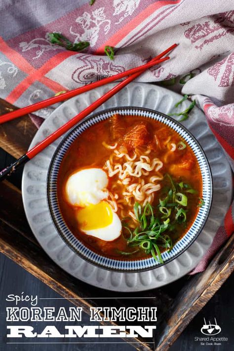 Spicy Korean Kimchi Ramen - Shared Appetite Ramen With Pork, Ways To Eat Eggs, Kimchi Ramen, Curry Ramen, Korean Kimchi, Homemade Ramen, Spicy Korean, Spicy Pork, Ramen Recipes