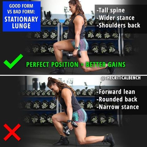 The benefits of a stationary lunge include: - Increased glute and quadriceps activation - Less back pain and injury ❌✔ Do you agree with this? Save and share this if you do! #howtoexercisebutts #buttexcercises #howtodosquatts #howtodostationarylunge #goodformbadform Back Lunges, Inner Thigh, Glutes Workout, Legs Day, Leg Workout, Back Pain, At Home Workouts, You Can Do, Benefits