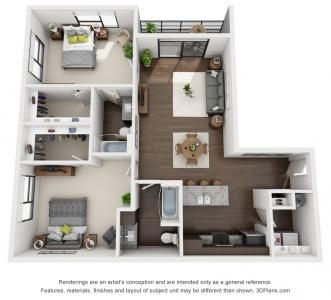 2 bed, 2 bath | 1,212 sq. ft. 1050 Sq Ft House Plans, Apartment Blueprints, 2 Bed Apartment, 3d Floor Plan, Small Modern Home, House Floor Design, Apartment Floor Plans, Home Design Floor Plans, Sims House Plans