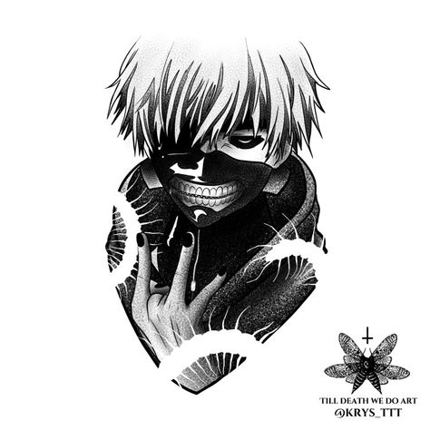 #dotwork #tattoo #tattoodesign #dotworktattoo #illustration #illustrazione #kenkaneki #procreate #tokyoghoul #kanekitattoo #drawing #disegno #ink #tattooidea #design #tattoodesign Ken Kaneki Tattoo, Tokyo Ghoul Tattoo Designs, Tokyo Ghoul Tattoo Ideas, Kaneki Tattoo, Dark Anime Tattoo, Tokyo Ghoul Tattoo, Pink Flower Tattoos, Dragon Tattoo Art, Manga Tattoo