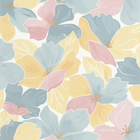 August is inspired by the glamour of 1970s Hawaiian resorts with its canopy of tropical stylized flowers. The nostalgic, sun kissed colourways include a touch of metallic, allowing you to connect with metallic hard surfaces within the interior space. Printed onto Non-Woven backed heavy vinyl, August can be used across both residential and commercial spaces. #wallpaper #flower #flowerpower #wallcovering #pattern #texture #floral #print #interior design #flowerpower #retro August Wallpaper, Hawaiian Resorts, Power Wallpaper, Cushion Headboard, Professional Decor, Wallpaper Size, Wallpaper Online, Home Wallpaper, Wall Covering