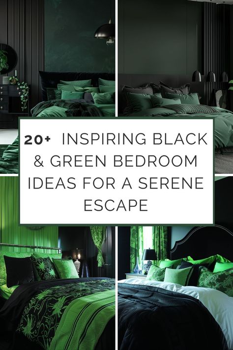 20+ Inspiring Black & Green Bedroom Ideas for a Serene Escape - HearthandPetals Black Green Bedroom, Black And Green Bedroom Ideas, Black And Green Bedroom, Green And Black Bedroom, Emerald Green Bedrooms, Mint Bedroom, Green Bedroom Walls, Green Bedroom Ideas, Forest Room